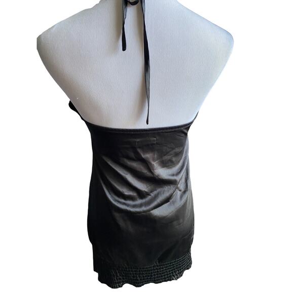 Guess Satin Halter Top Y2k Banded Hem Black Medium Women Blouse Keyhole Vtg - Picture 3 of 10